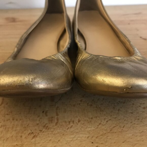 J Crew Gold Ballet Flats Size 6.5 Genuine Leather Made In Italy - Picture 4 of 12